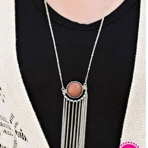 Long brown and silver necklace